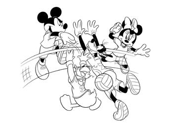 Ausmalbild Mickey und seine Freunde spielen Volleyball