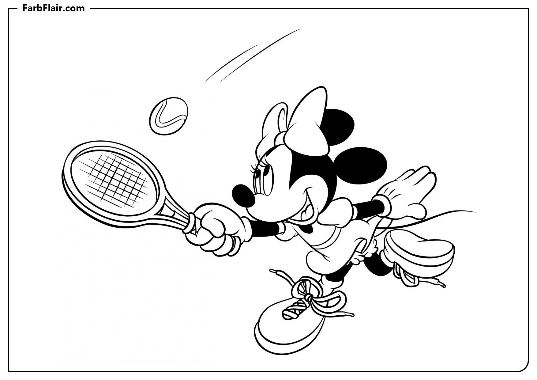 Ausmalbild Minnie fängt einen Tennisball Kostenloses