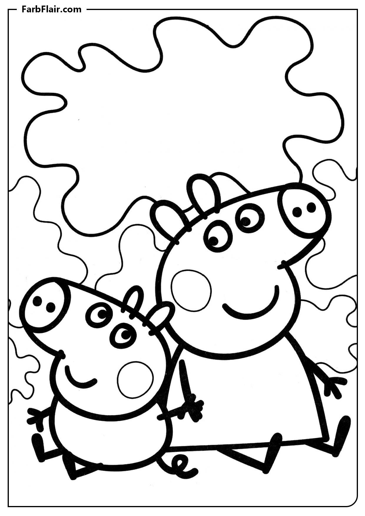 Ausmalbild Peppa Wutz und ihr Bruder Kostenloses