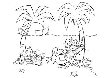 Ausmalbild Tom und Jerry im Urlaub