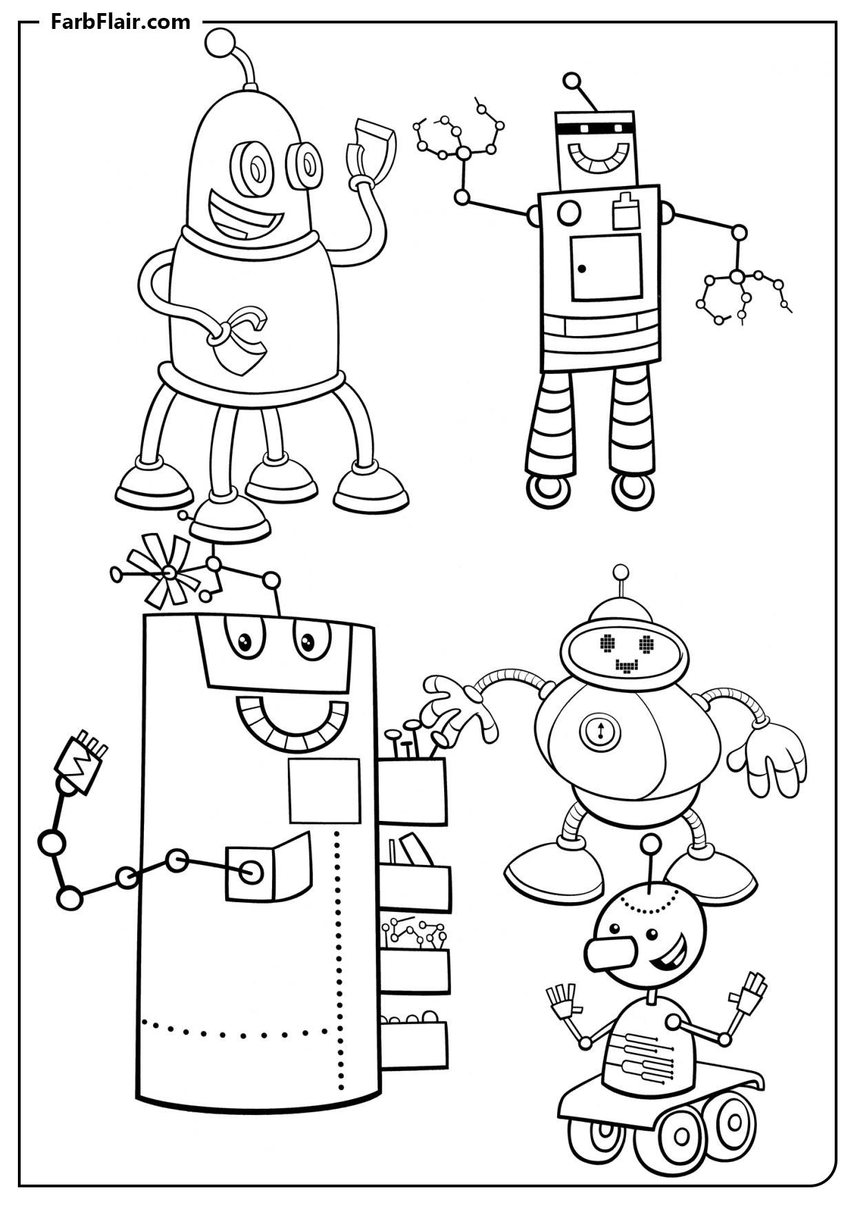 Ausmalbild Verschiedene Roboter Kostenloses