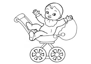 Ausmalbild Baby in der Kinderwagen