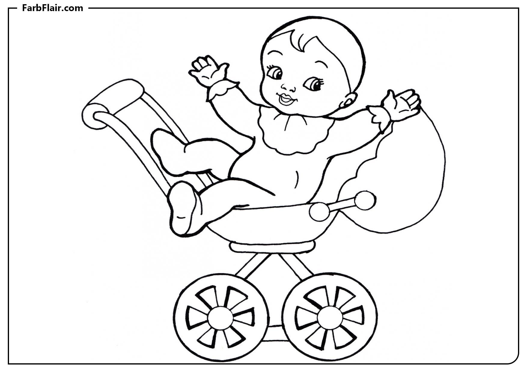 Ausmalbild Baby in der Kinderwagen Kostenloses