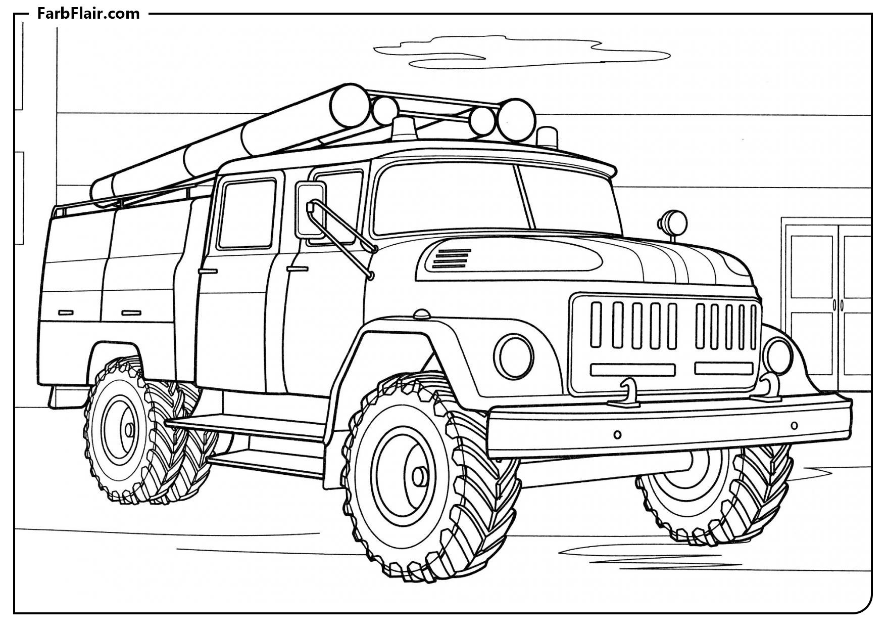 Ausmalbild Feuerwehrfahrzeug ZIL-43362 Kostenloses