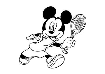 Ausmalbild Mickey mit einem Tennisschläger