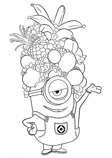 Ausmalbild Minion mit Früchten