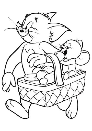 Ausmalbild Tom und Jerry gehen picknicken