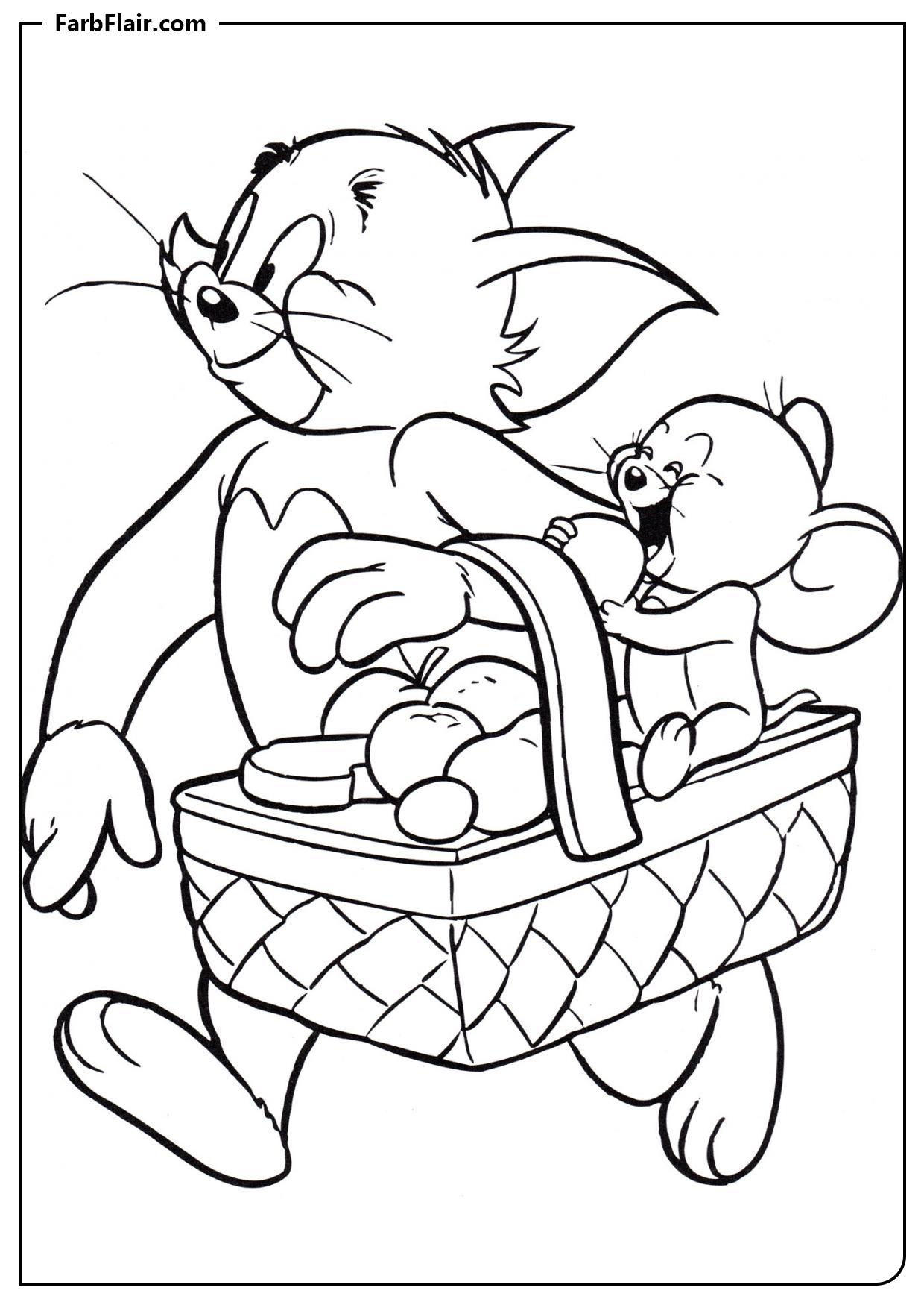 Ausmalbild Tom und Jerry gehen picknicken Kostenloses